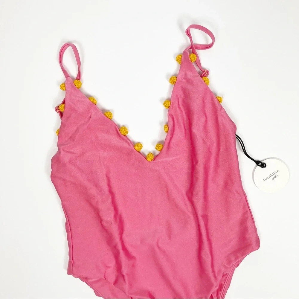 Tularosa Revolve‎ Pom Pom Pink Yellow One Piece Swimsuit Medium